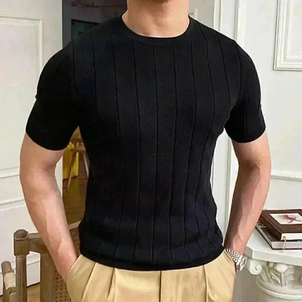 Black Preppy Womens Men Solid Ribbed Knit Top
